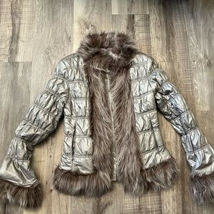 I.N.C. Silver winter jacket with faux fur. Size M